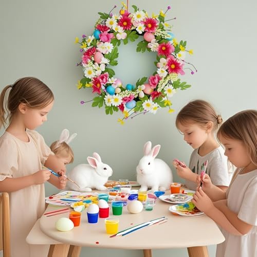 18 Inch Artificial Spring Door Wreath with Eggs and Flowers
