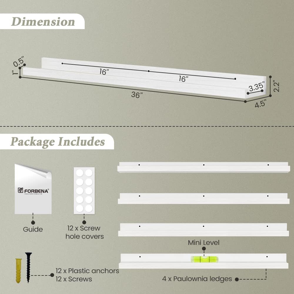 Forbena White Floating Shelves 36 Inches 4-Pack