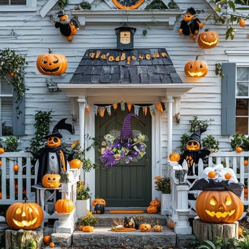 Spooky Halloween Wreath with Purple Lights