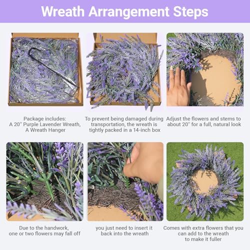 20 Inch Artificial Lavender Wreath with Hanger
