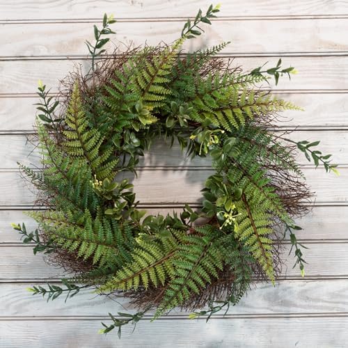 21 Inch Artificial Fern Wreath with Grapevine Base