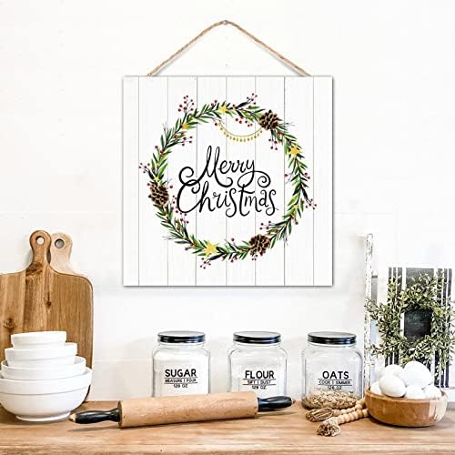 Winter Door Hanger Wreath 12x12in Wooden Plaque