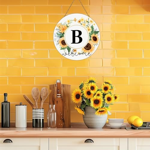 Sunflower Monogram Letter B Wreath Welcome Sign