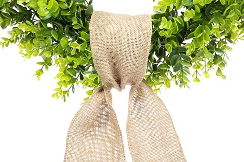 20 Inch Boxwood Wreath with Burlap Ribbon 1