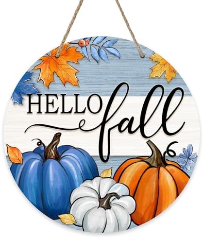 Deroro Fall Pumpkin Door Sign with Maple Leaves Stripes Wood Hanger