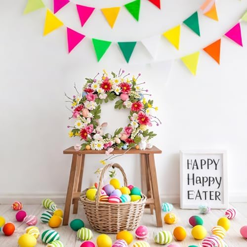 18 Inch Artificial Spring Door Wreath with Eggs and Flowers