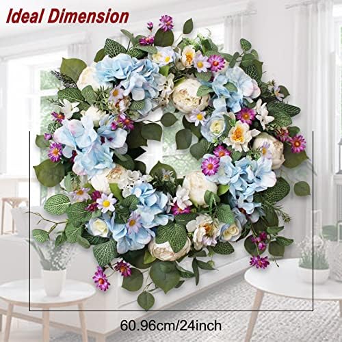24 Inch Blue Hydrangea Wreath for Front Door