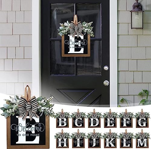 2023 New Surname Front Door Garland Wreath with 26 Letters Welcome Sign