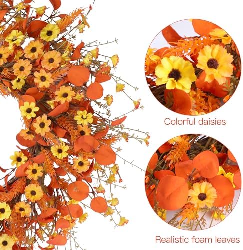 Autumn Harvest Wreath 24 Fall Daisy Door Decor