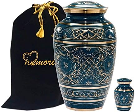 Caribbean Blue Cremation Urn with Gold Etched Design