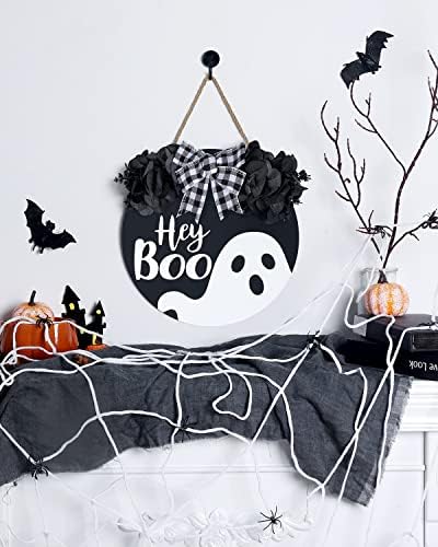 Black Halloween Wreath with Hey Boo Sign