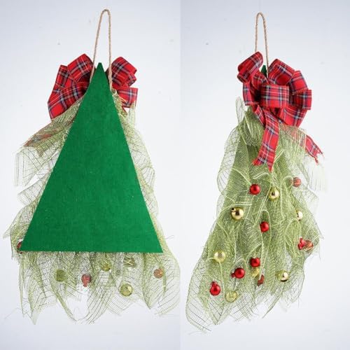 Handmade Christmas Wreath with Red Bow and Lights for Front Door