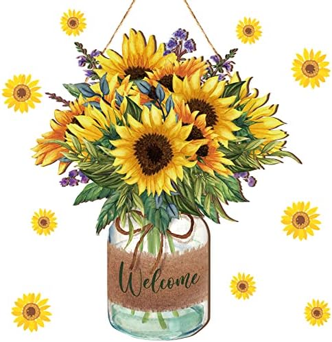 Shellwei Sunflower Welcome Door Sign Wooden Wreath