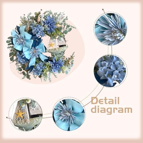 Summer Seaside Blue Floral Wreath with Bowknot