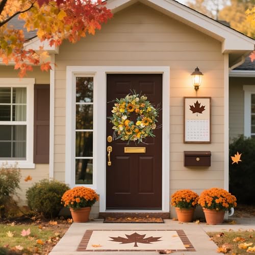 24 Inch Fall Wreath with Sunflowers Pumpkins Leaves for Front Door