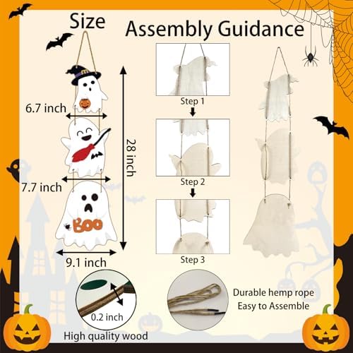 Cute Halloween Wreath with 3 Ghost Plaques Door Decor