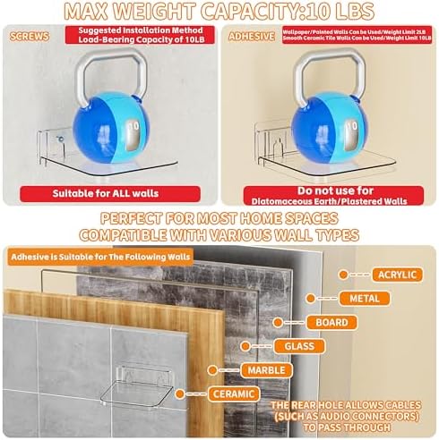 Yieach 5 Inch Mini Wall Shelf 4 Pack Clear Floating Display
