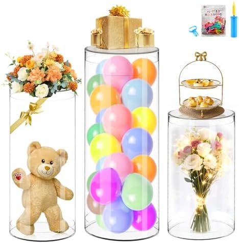 Clear Cylinder Pedestal Stands 3pcs for Party Decor