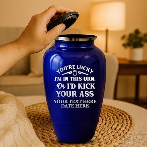 Custom Cremation Urn Metal Vessel Funny Personalized Design Purple