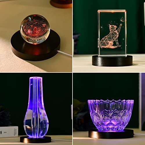 Wood LED Light Base for Crystal and Glass Art Display