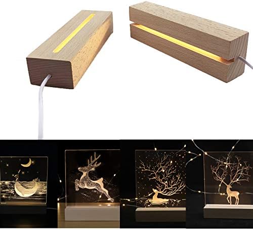 Wooden Lighted Crystal Display Pedestal Stand 2 Pack - Warm Light