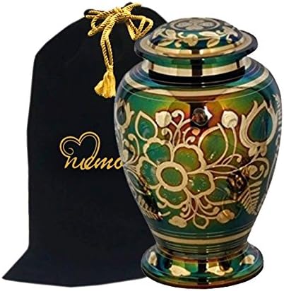 Emerald Green Cremation Urn with Gold Accents