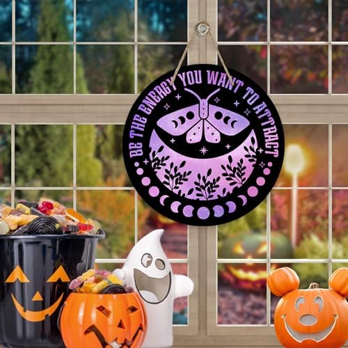 Deroro Purple Halloween Witch Moon Phase Door Sign