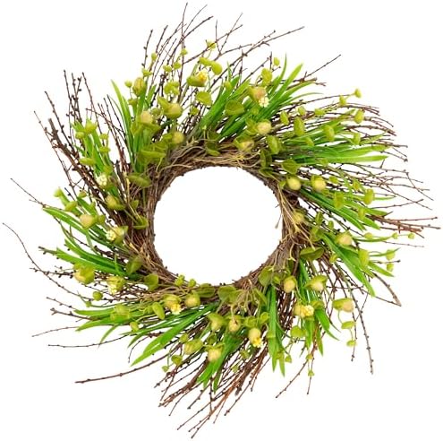 Northlight Budding Flowers Leaves Twigs Artificial Wreath 20 Inch Yellow