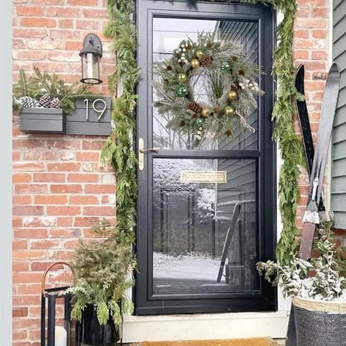 22-inch Snow Flocked Artificial Christmas Wreath with Gold Green Ornaments