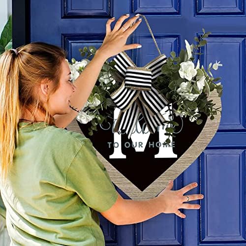 Initial Last Name Love Heart Front Door Wreath with Bow