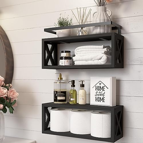RICHER HOUSE Floating Shelves with Guardrail Black
