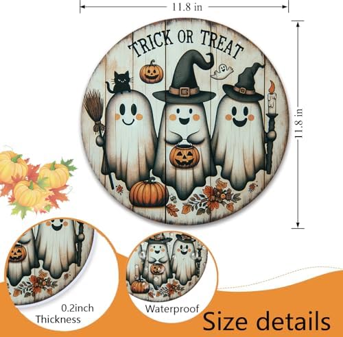 Spooky Halloween Door Sign with Ghost and Pumpkin Design
