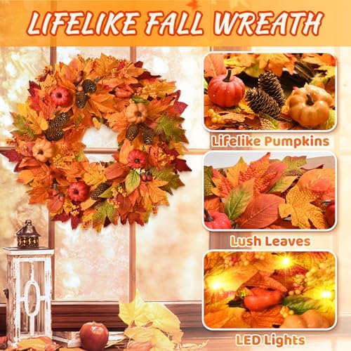 22 Inch Fall Wreath with Pumpkins and Pinecones