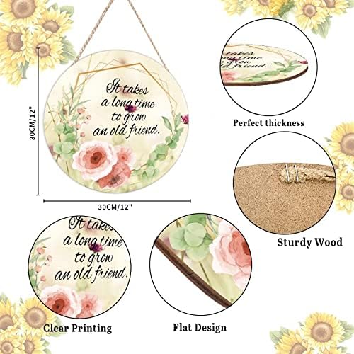 Farmhouse Door Hanger Floral Wreath 12x12in Wood Sign