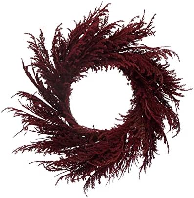 Creative Co-Op Round Faux Pampas Grass Wreath in Burgundy