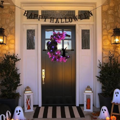 MyCoats Black Halloween Door Wreath with LED Light