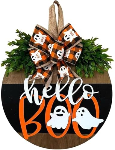 Cute Halloween Ghost Welcome Wreath Door Hanger