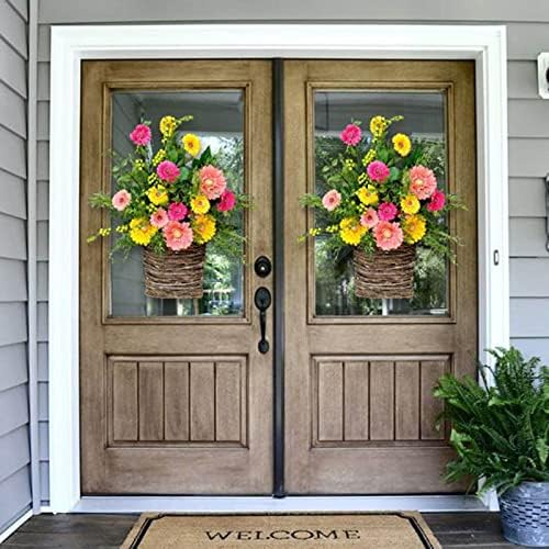 Cream Hydrangea Door Wreath with Basket and Rattan