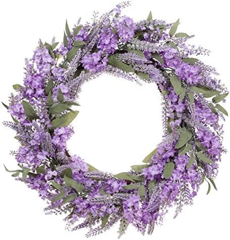 30 Inch Artificial Lavender Floral Wreath with Green Leaves