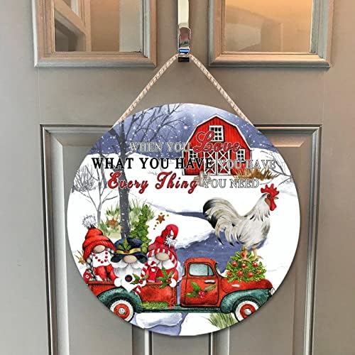 Farmhouse Front Door Hanger with Cow Chicken Goat Truck Wood Sign 10x10in