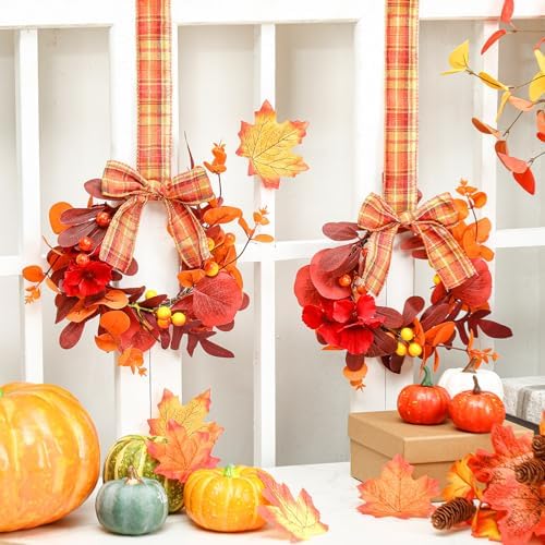 Syhood 2 Pcs 9 Inch Mini Fall Wreath Set