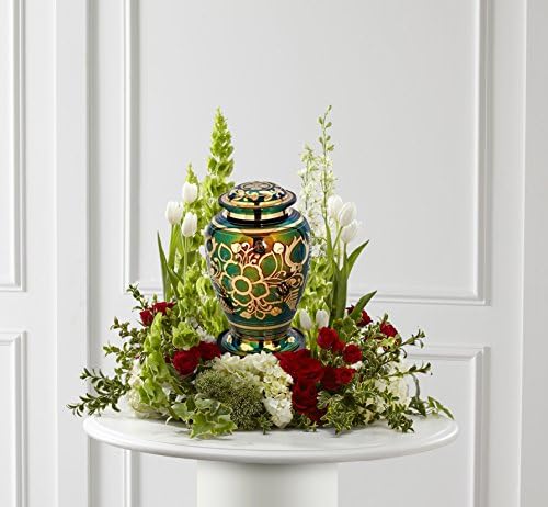 Emerald Green Cremation Urn with Gold Accents