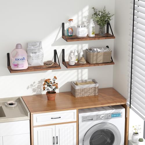 Heimlove Floating Shelves Set of 3 16 Inch Wood Rustic Brown