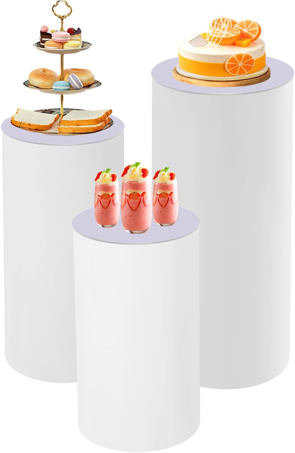 3Pcs Cylinder Pedestal Stands for Wedding Cakes and Decor