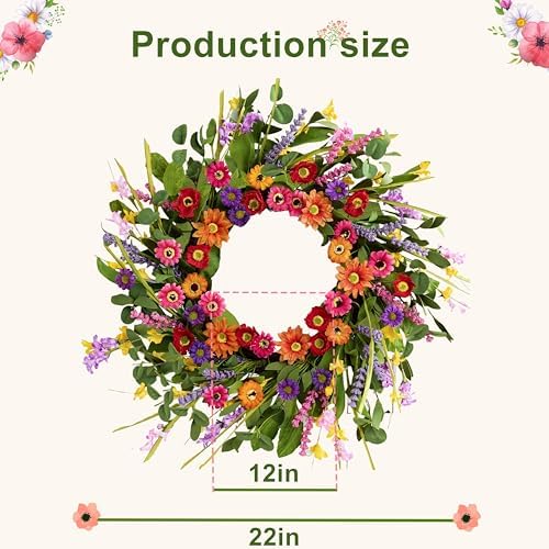 Artificial Spring Wreath 22 Inch Front Door Decor