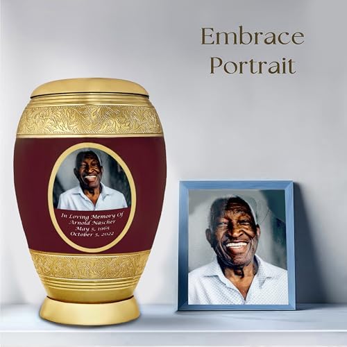 105 Inch Burgundy Personalized Cremation Urn for Human Ashes