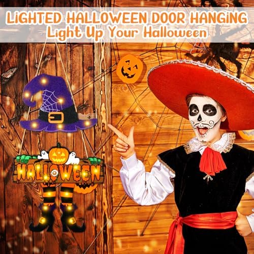 LED Halloween Witch Door Sign with Light Up Design