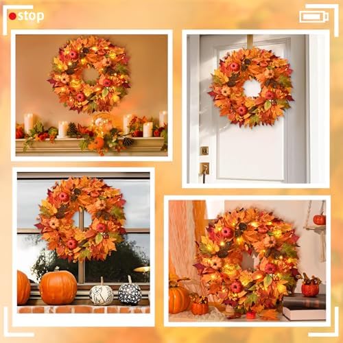 22 Inch Fall Wreath with Pumpkins and Pinecones