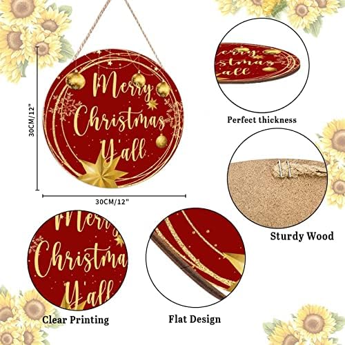 Christmas Gold Wreath Door Hanger Wood Sign 1