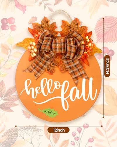 Hello Fall Wreath for Front Door 12 Inch